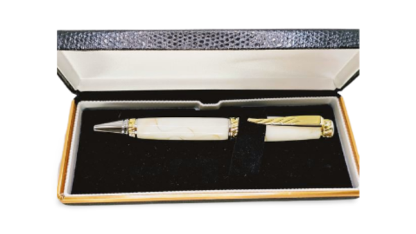 Gold & Chrome in White Ultra Cigar Pen